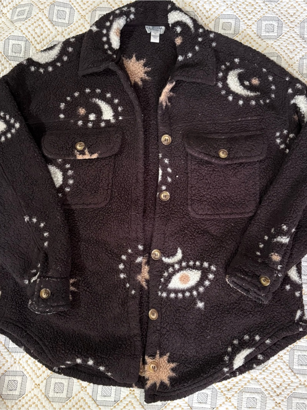 Arizona fun evil eye fleece Button-Up Jacket in purple/brown and cream